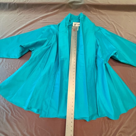 Sara Campbell Turquoise Silk Jacket Open Front Jacket w/ Tie Waist Size Medium - Picture 12 of 12